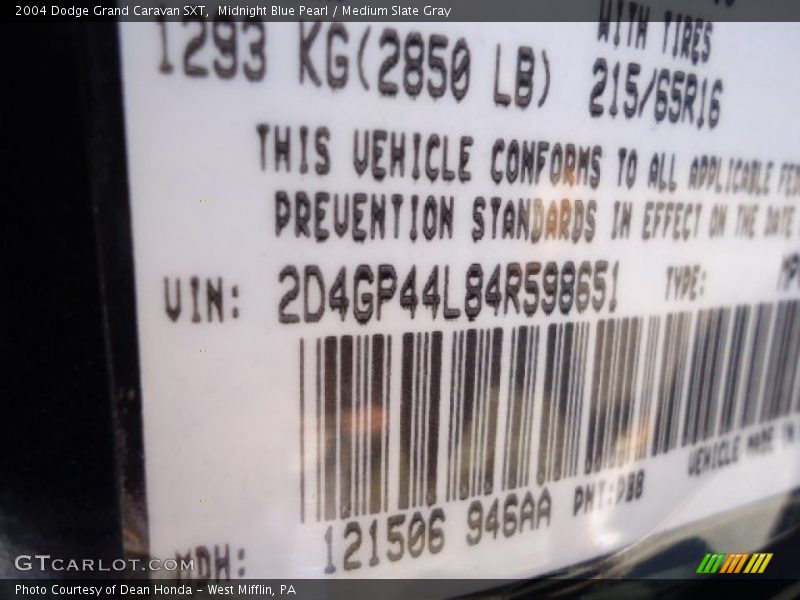 Midnight Blue Pearl / Medium Slate Gray 2004 Dodge Grand Caravan SXT