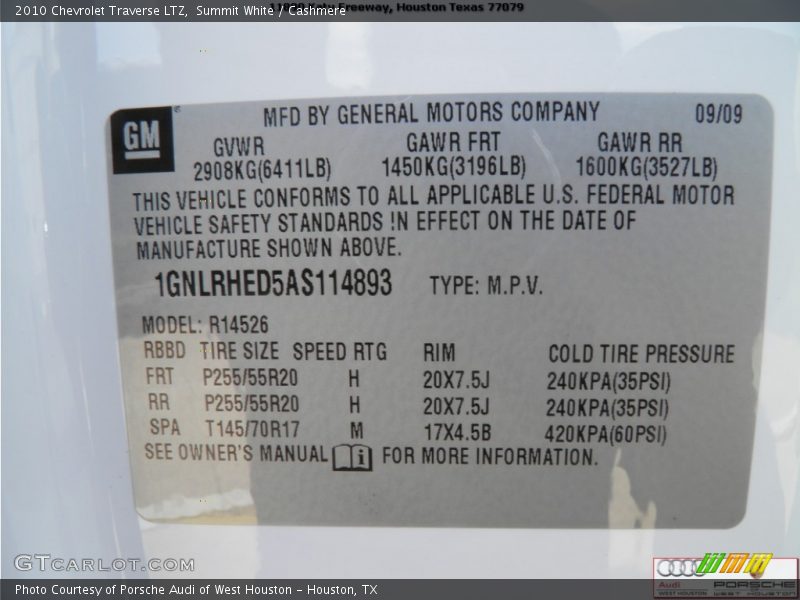 Summit White / Cashmere 2010 Chevrolet Traverse LTZ