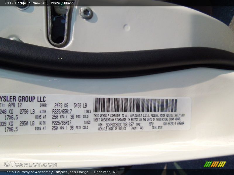 White / Black 2012 Dodge Journey SXT