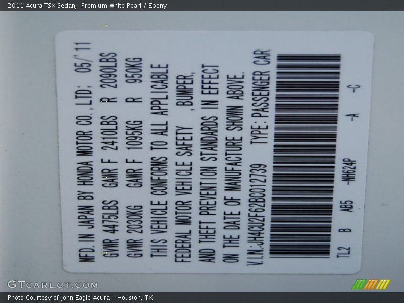 Premium White Pearl / Ebony 2011 Acura TSX Sedan