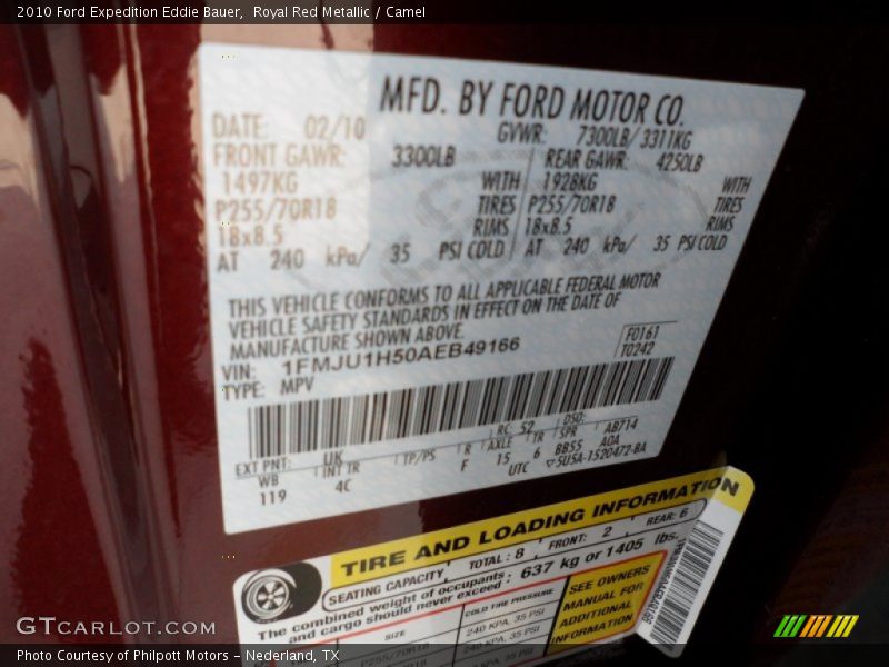 Royal Red Metallic / Camel 2010 Ford Expedition Eddie Bauer