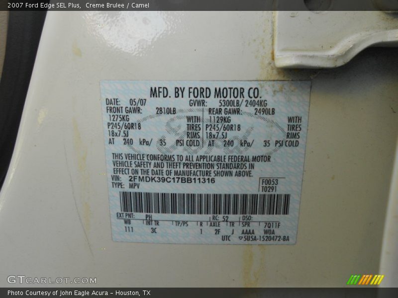 Creme Brulee / Camel 2007 Ford Edge SEL Plus
