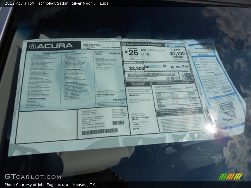 Silver Moon / Taupe 2012 Acura TSX Technology Sedan