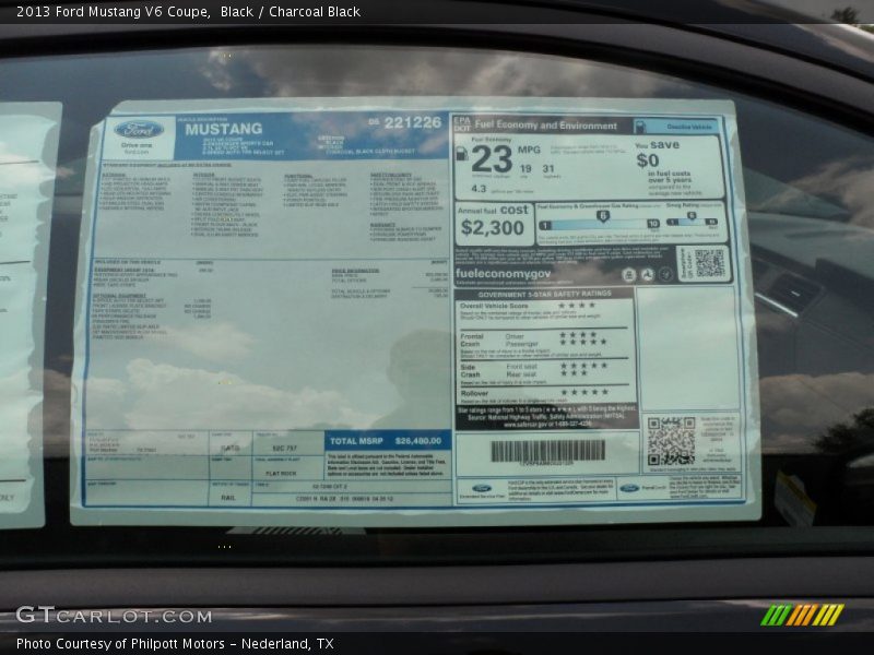  2013 Mustang V6 Coupe Window Sticker