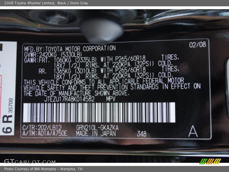 2008 4Runner Limited Black Color Code 202