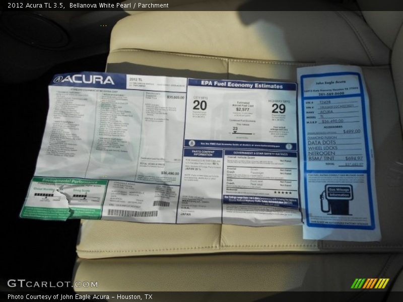 Bellanova White Pearl / Parchment 2012 Acura TL 3.5