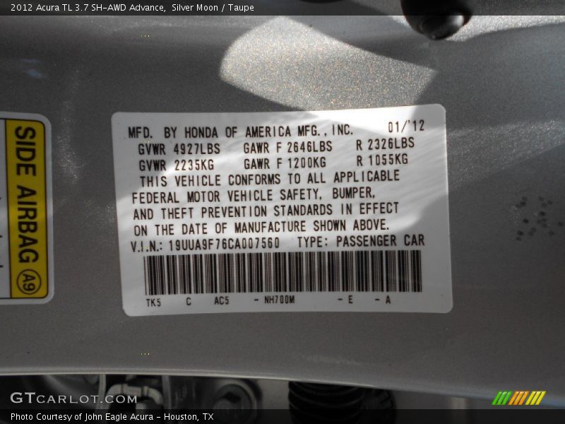 2012 TL 3.7 SH-AWD Advance Silver Moon Color Code NH700M