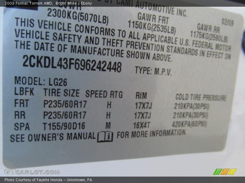 Bright White / Ebony 2009 Pontiac Torrent AWD