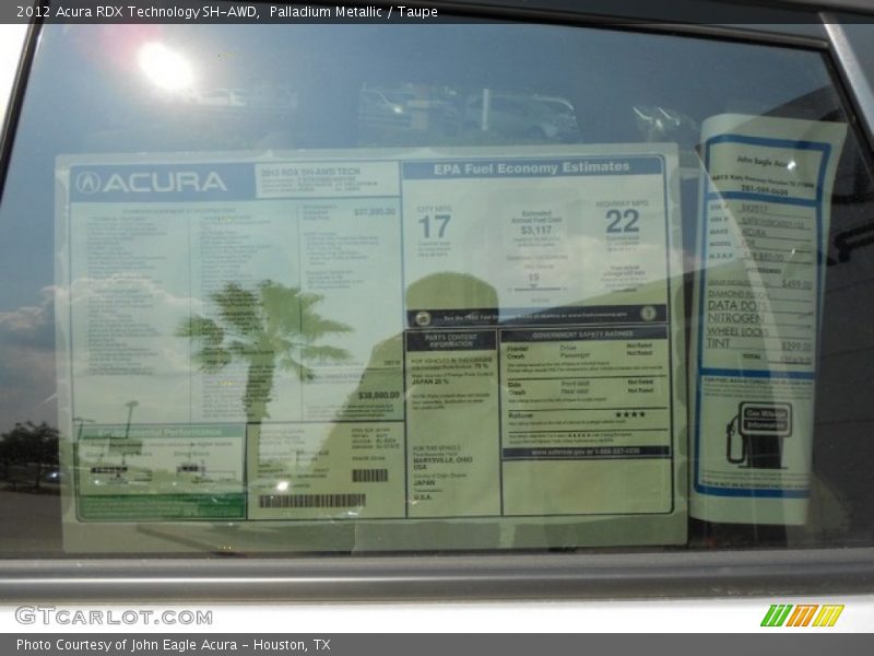  2012 RDX Technology SH-AWD Window Sticker