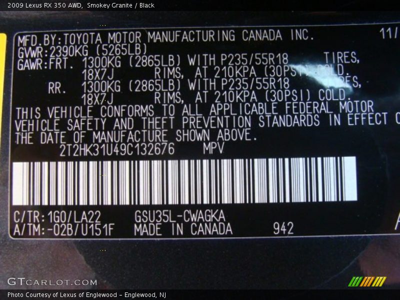 Smokey Granite / Black 2009 Lexus RX 350 AWD