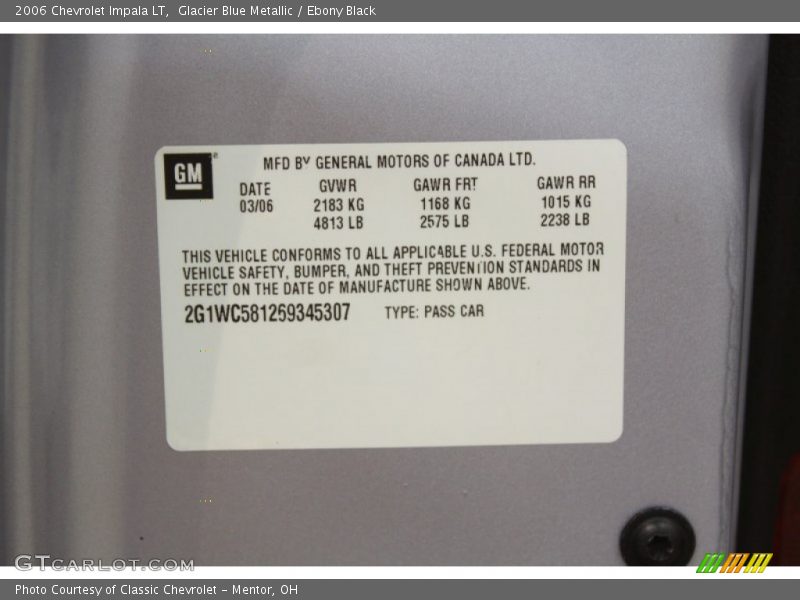 Glacier Blue Metallic / Ebony Black 2006 Chevrolet Impala LT