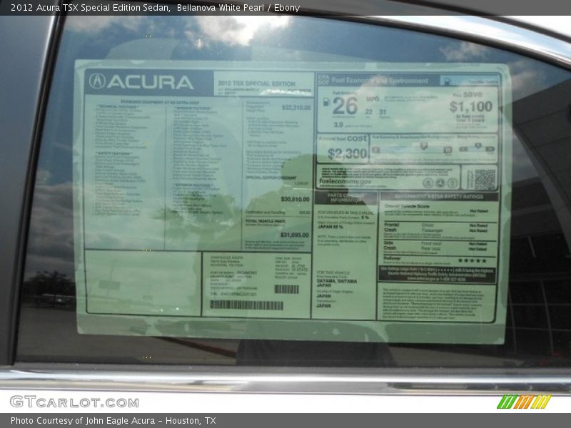  2012 TSX Special Edition Sedan Window Sticker