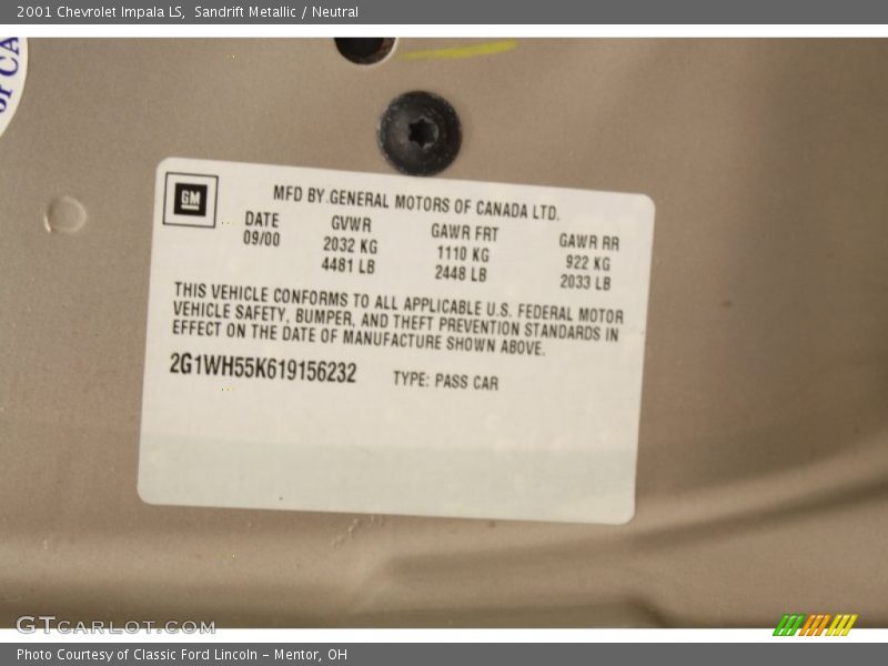 Sandrift Metallic / Neutral 2001 Chevrolet Impala LS