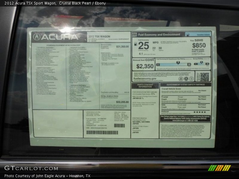 Crystal Black Pearl / Ebony 2012 Acura TSX Sport Wagon
