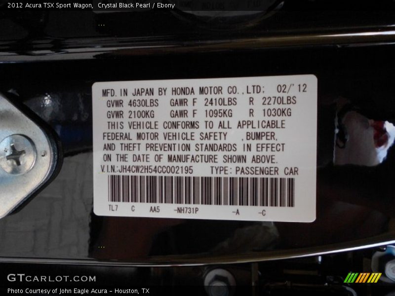 Crystal Black Pearl / Ebony 2012 Acura TSX Sport Wagon