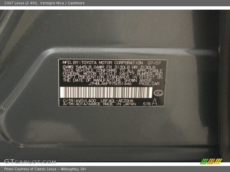 Verdigris Mica / Cashmere 2007 Lexus LS 460