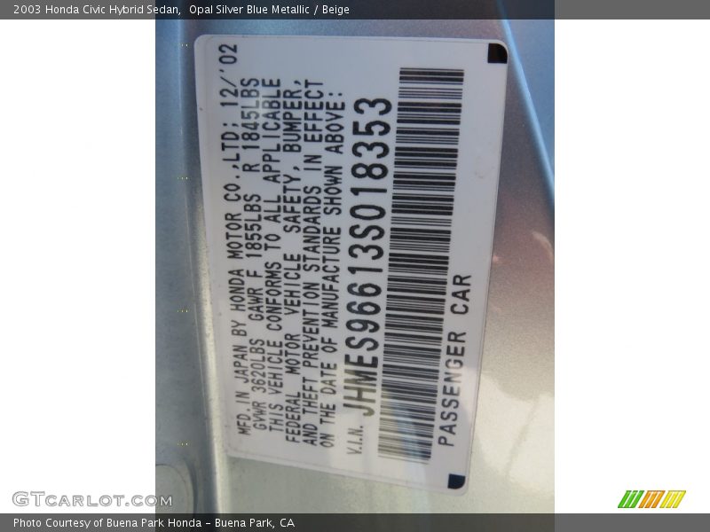 Opal Silver Blue Metallic / Beige 2003 Honda Civic Hybrid Sedan