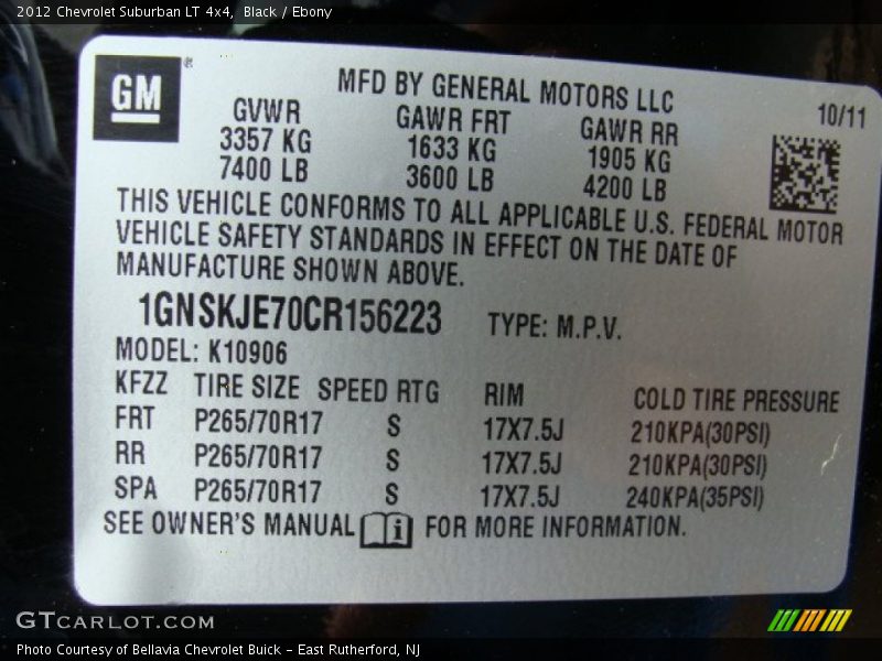 Black / Ebony 2012 Chevrolet Suburban LT 4x4