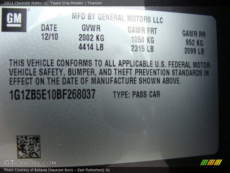 Taupe Gray Metallic / Titanium 2011 Chevrolet Malibu LS