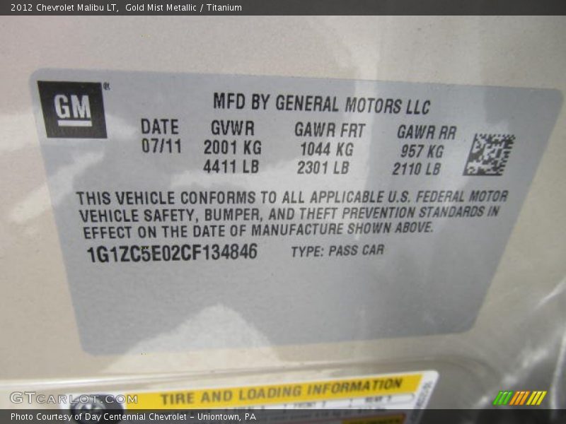 Gold Mist Metallic / Titanium 2012 Chevrolet Malibu LT