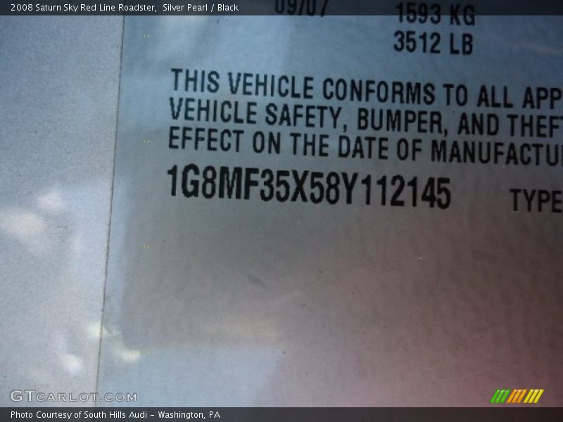 Silver Pearl / Black 2008 Saturn Sky Red Line Roadster