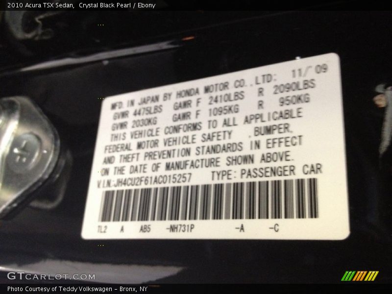 Crystal Black Pearl / Ebony 2010 Acura TSX Sedan