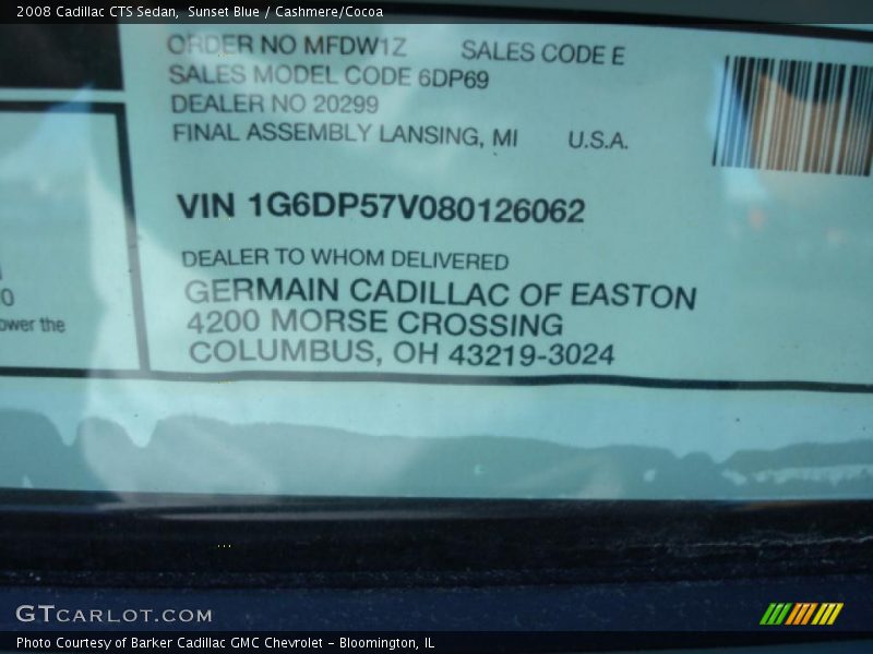 Sunset Blue / Cashmere/Cocoa 2008 Cadillac CTS Sedan