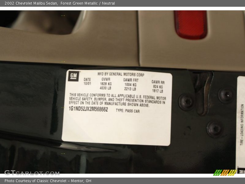Forest Green Metallic / Neutral 2002 Chevrolet Malibu Sedan