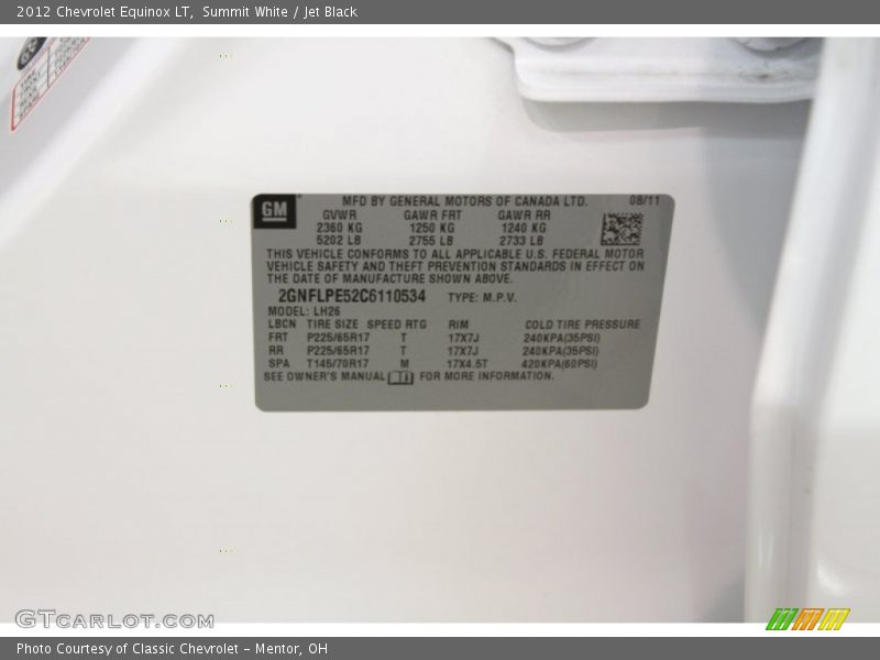 Summit White / Jet Black 2012 Chevrolet Equinox LT