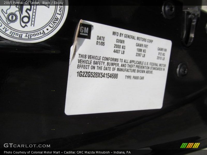 Black / Ebony 2005 Pontiac G6 Sedan