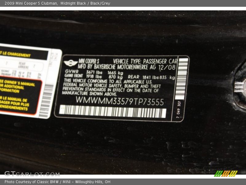 Midnight Black / Black/Grey 2009 Mini Cooper S Clubman