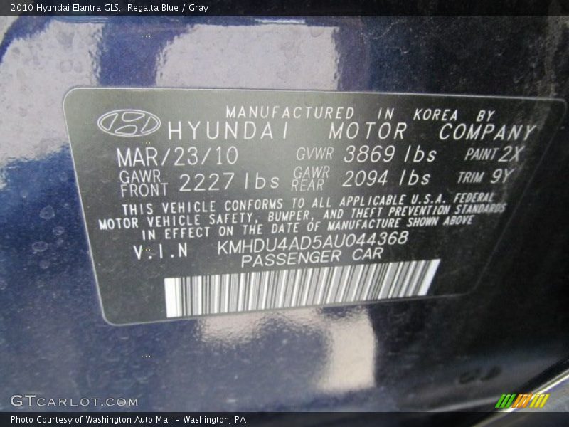 Regatta Blue / Gray 2010 Hyundai Elantra GLS