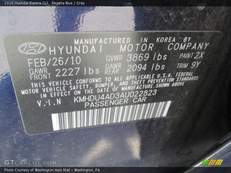 Regatta Blue / Gray 2010 Hyundai Elantra GLS