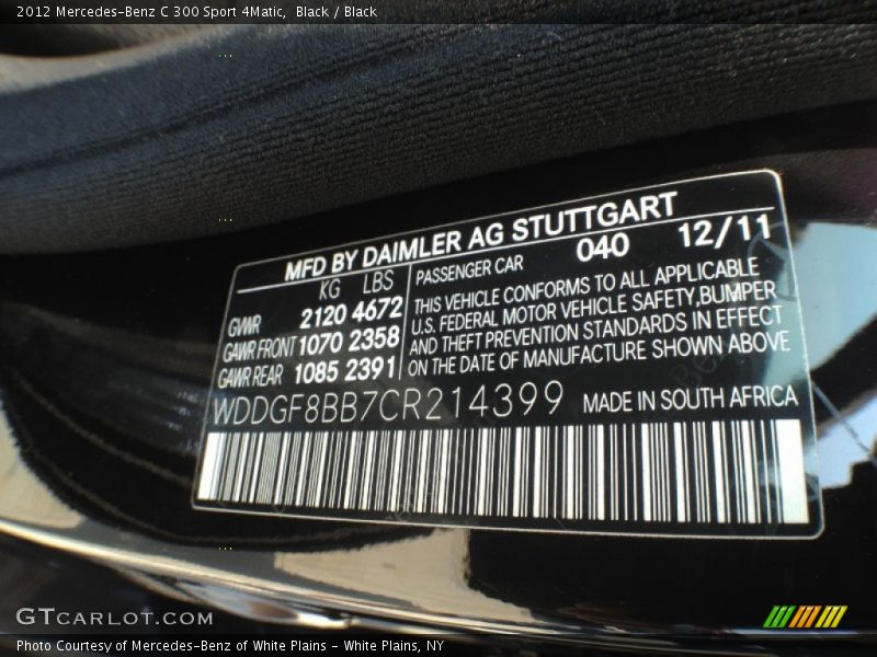 Black / Black 2012 Mercedes-Benz C 300 Sport 4Matic
