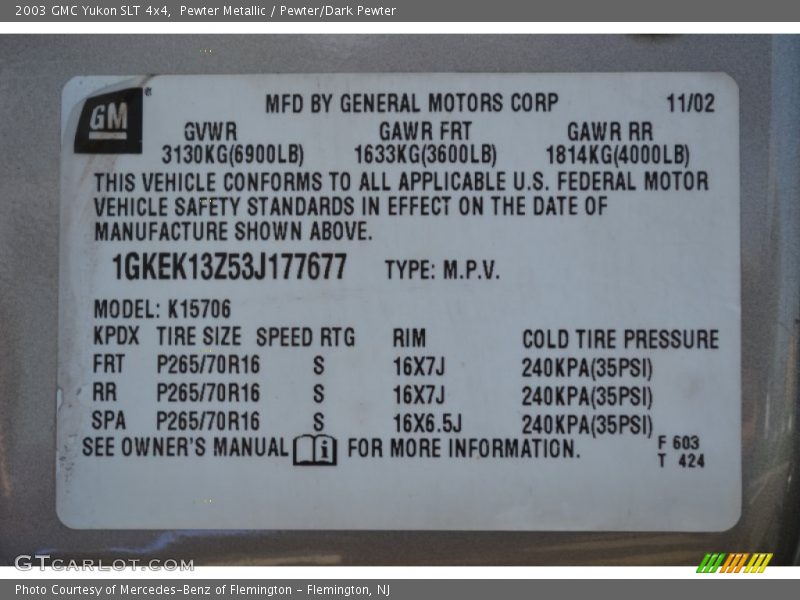 Pewter Metallic / Pewter/Dark Pewter 2003 GMC Yukon SLT 4x4