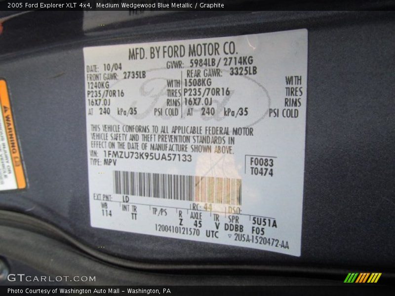 Medium Wedgewood Blue Metallic / Graphite 2005 Ford Explorer XLT 4x4