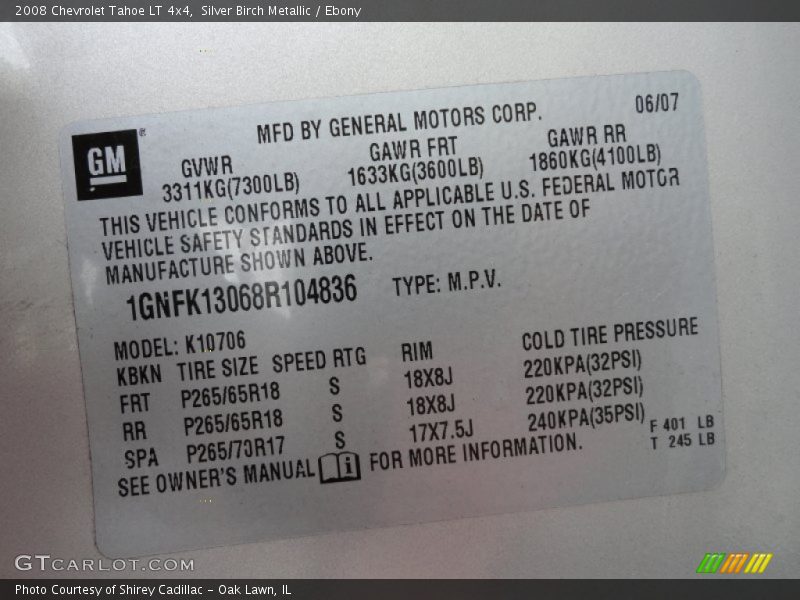 Silver Birch Metallic / Ebony 2008 Chevrolet Tahoe LT 4x4