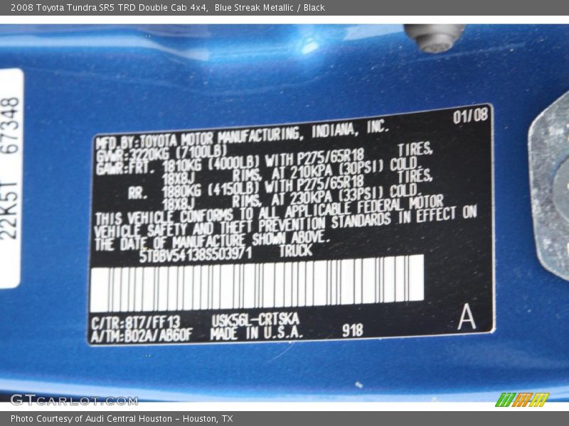 Blue Streak Metallic / Black 2008 Toyota Tundra SR5 TRD Double Cab 4x4
