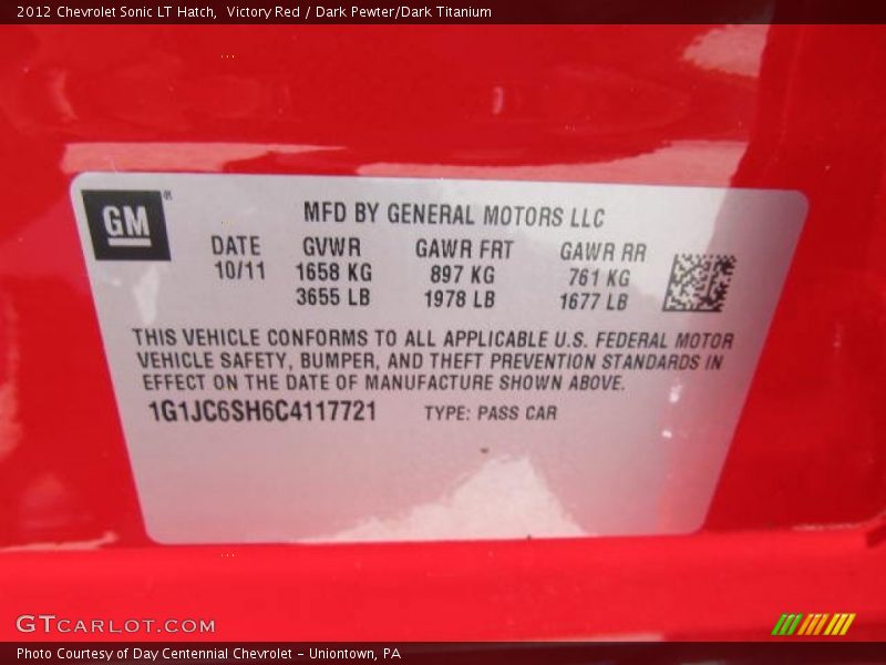 Victory Red / Dark Pewter/Dark Titanium 2012 Chevrolet Sonic LT Hatch