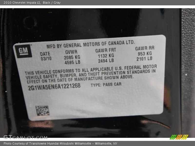 Black / Gray 2010 Chevrolet Impala LS