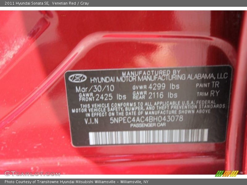 Venetian Red / Gray 2011 Hyundai Sonata SE