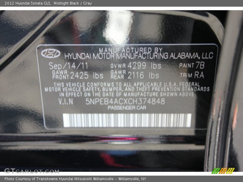 Midnight Black / Gray 2012 Hyundai Sonata GLS