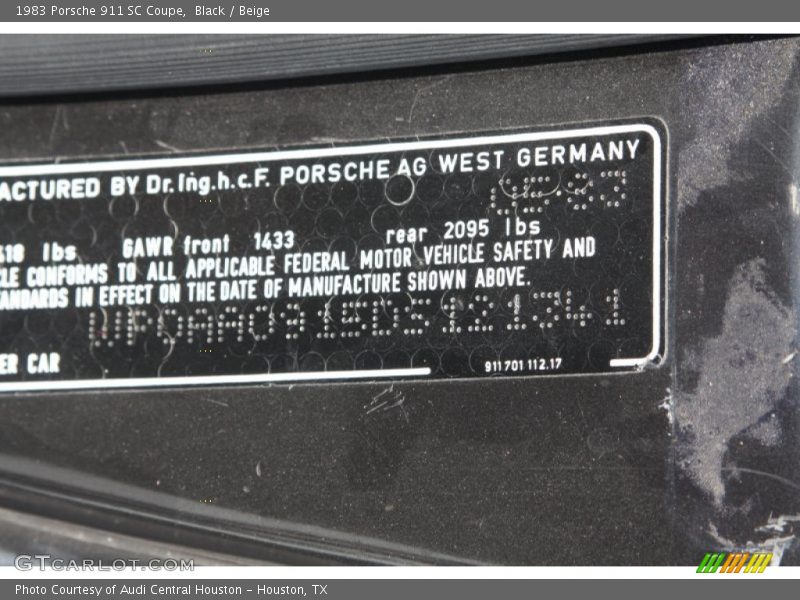 Black / Beige 1983 Porsche 911 SC Coupe