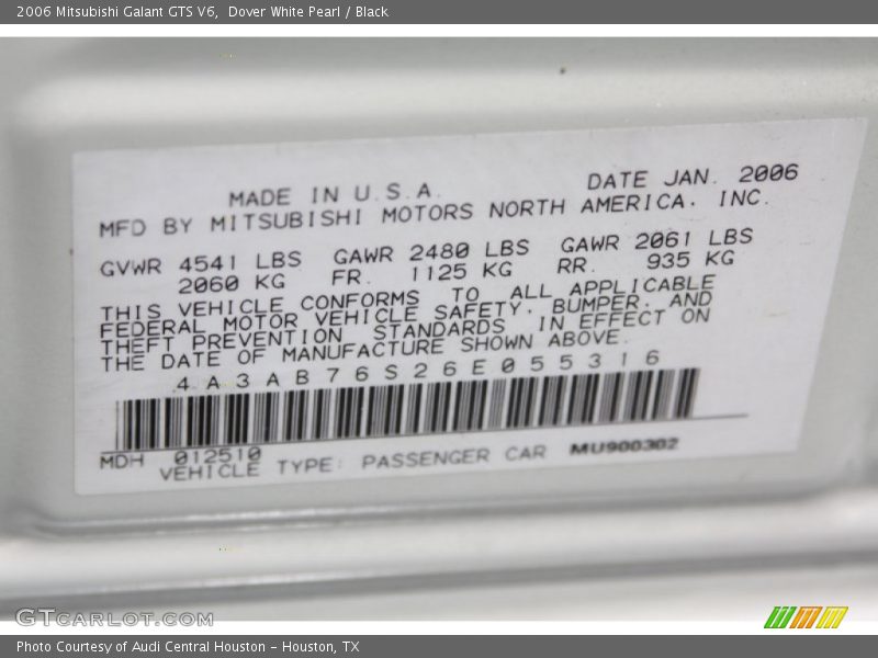 Dover White Pearl / Black 2006 Mitsubishi Galant GTS V6