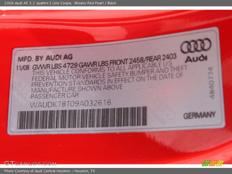 Misano Red Pearl / Black 2009 Audi A5 3.2 quattro S Line Coupe