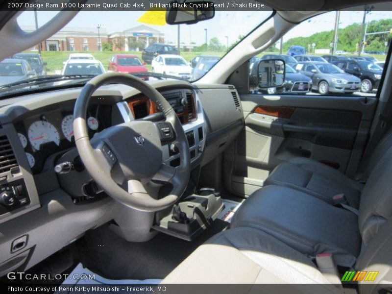 Brilliant Black Crystal Pearl / Khaki Beige 2007 Dodge Ram 1500 Laramie Quad Cab 4x4