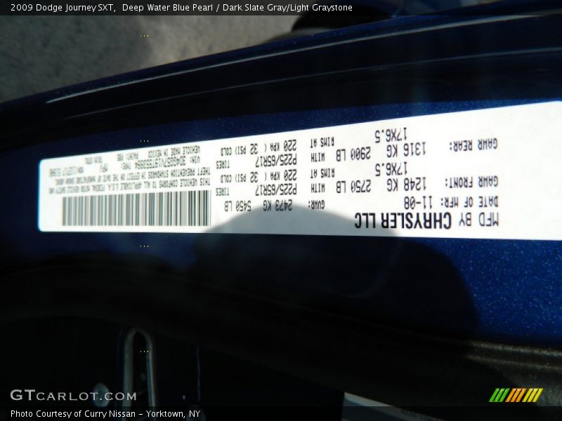 Deep Water Blue Pearl / Dark Slate Gray/Light Graystone 2009 Dodge Journey SXT