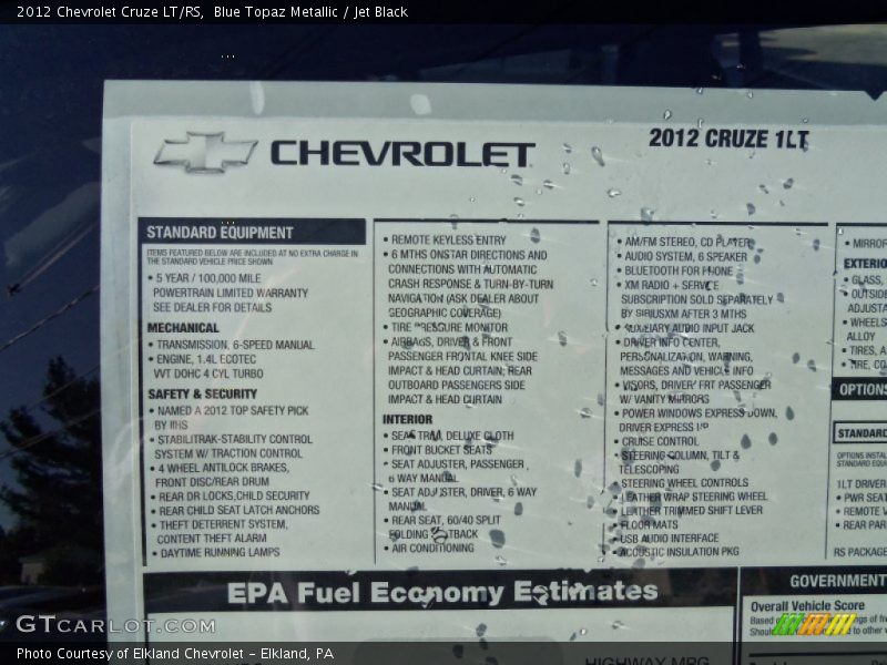 Blue Topaz Metallic / Jet Black 2012 Chevrolet Cruze LT/RS