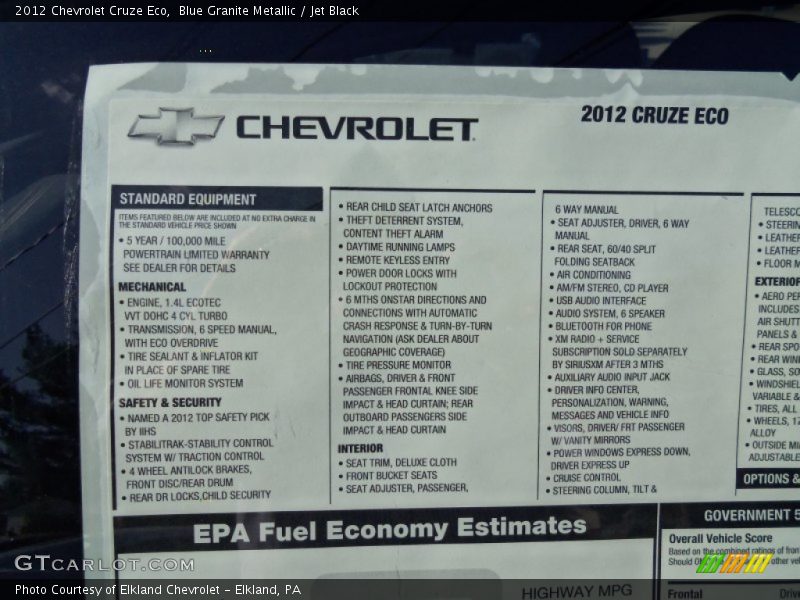 Blue Granite Metallic / Jet Black 2012 Chevrolet Cruze Eco