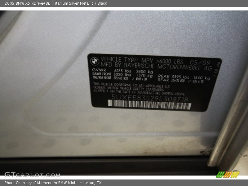 Titanium Silver Metallic / Black 2009 BMW X5 xDrive48i